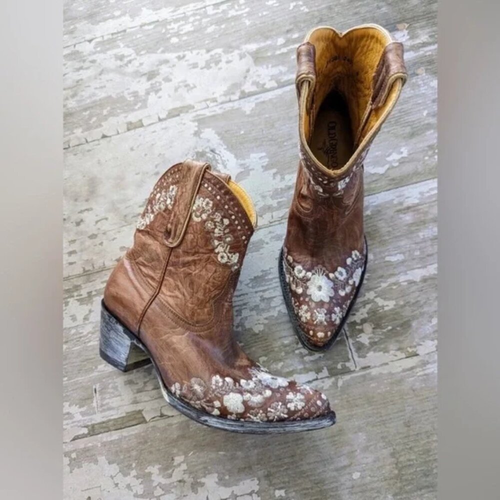 Women’s 10 Old Gringo Amelia Oryx Brown Floral Cowgirl Booties